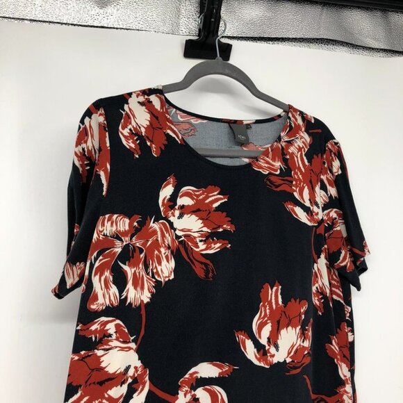 Ichi dark navy blue  red floral print scoop neck t-shirt Med - Picture 8 of 14